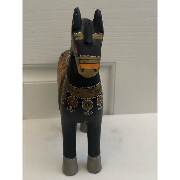 Vintage Painted Wooden Horse Statue India Folk Art Boho Decor - Picture 9 of 13